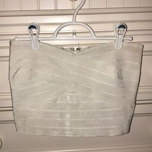 Wow Couture- White zip up crop top, size small